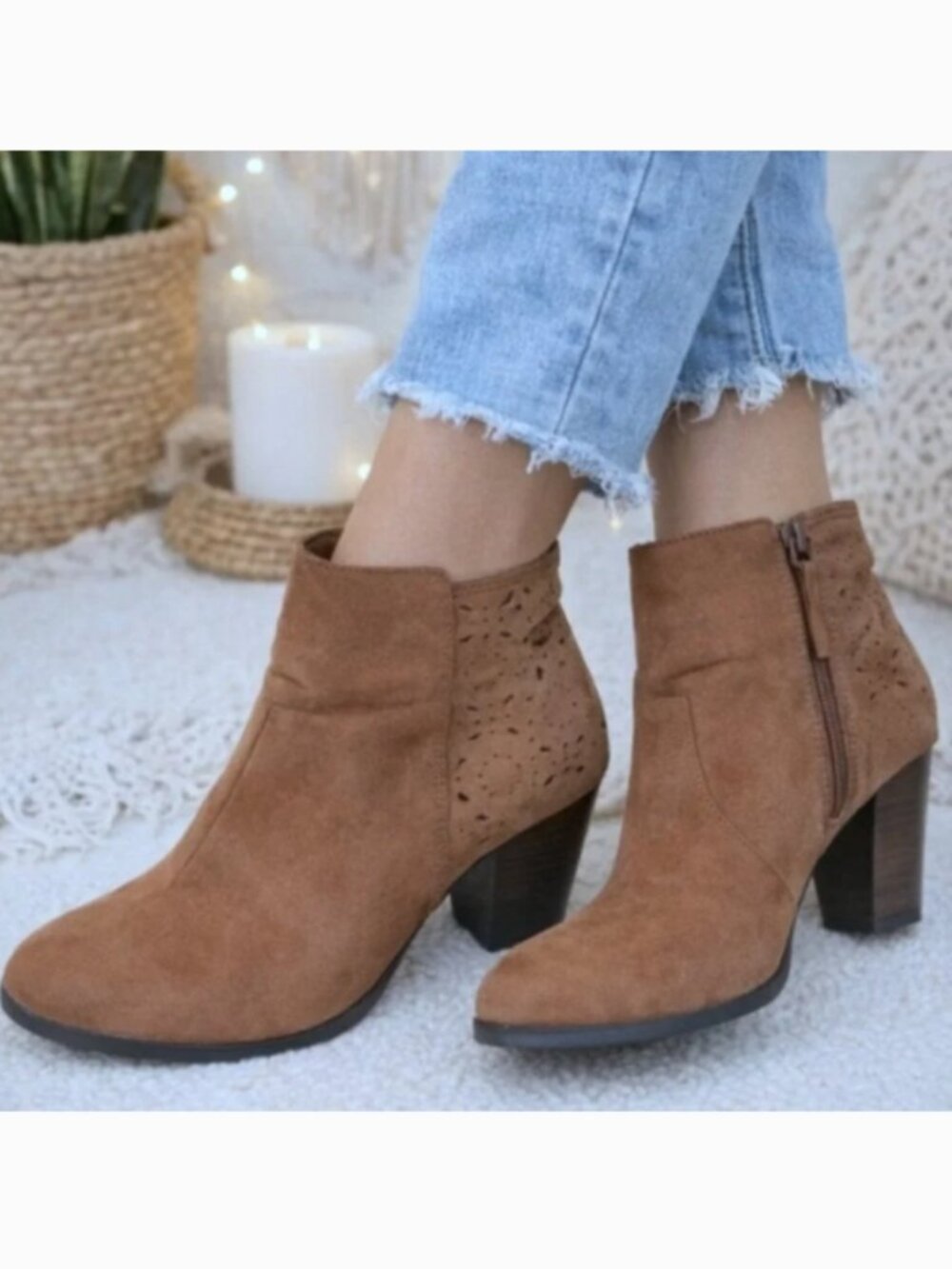 American Eagle Cut-Out Block Heel Booties Boots 10 Boho Hippie Festival Brown